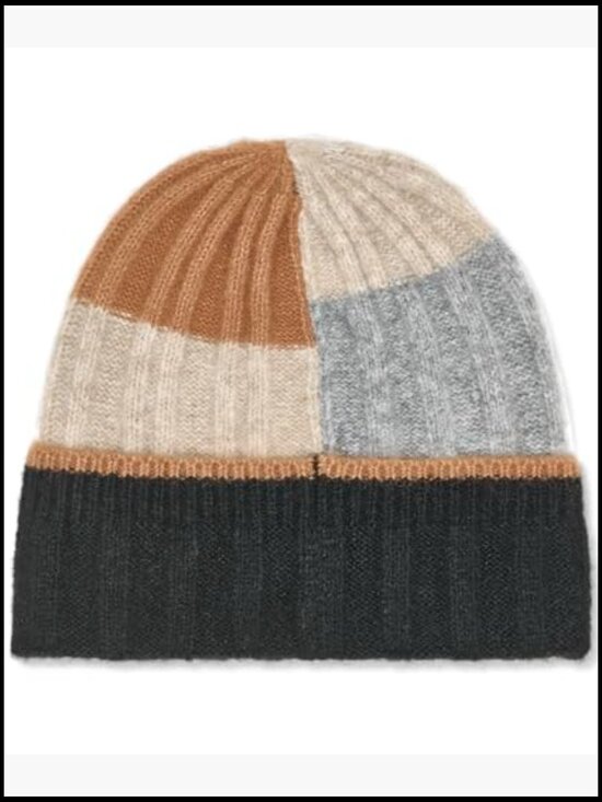 Patchwork Beanie with Wide Rib Cuff - Acrylic Blend
